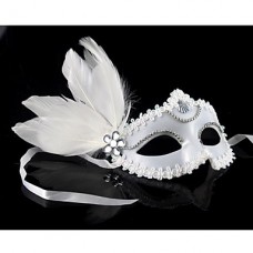 Кружева Masquerade Halloween маски ретро с перо белые цветы