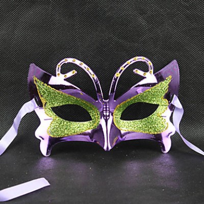 Зеленый и фиолетовый Маскарад бабочки Ретро Хэллоуина маски с Rhinestone Blue Ribbon